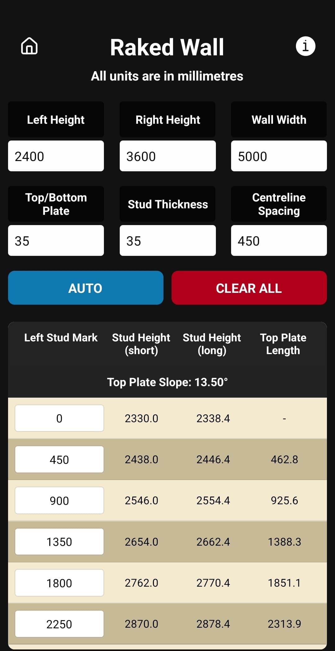 Raked Wall Calculator screenshot